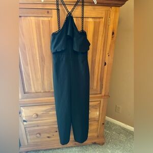 Black Women's Jumpsuit with Ruffle Bodice